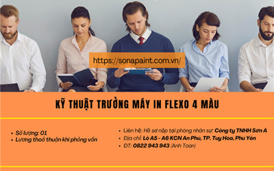 Tuyển dụng Kỹ thuật trưởng máy in Flexo 4 màu - Tháng 10/2022